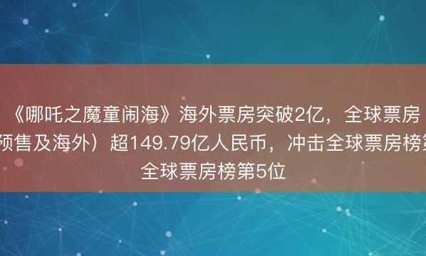 《哪吒之魔童闹海》海外票房突破2亿，全球票房（含预售及海外）超149.79亿人民币，冲击全球票房榜第5位