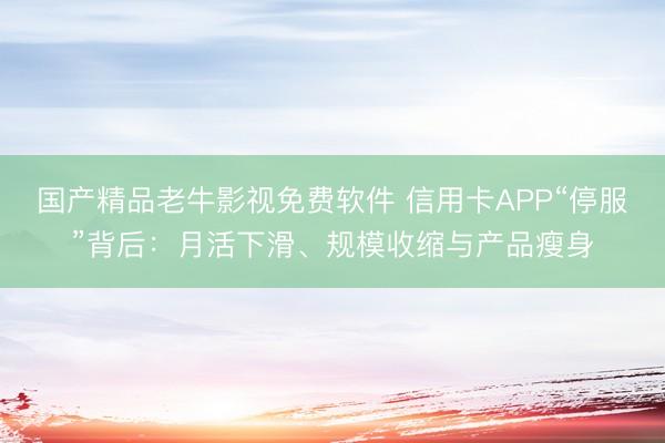国产精品老牛影视免费软件 信用卡APP“停服”背后：月活下滑、规模收缩与产品瘦身