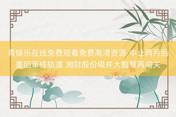 青娱乐在线免费观看免费高清资源 中止两月后重回审核轨道 湘财股份吸并大智慧再闯关