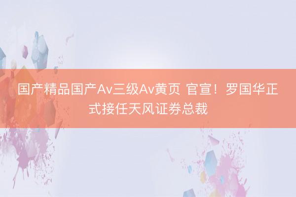 国产精品国产Av三级Av黄页 官宣！罗国华正式接任天风证券总裁