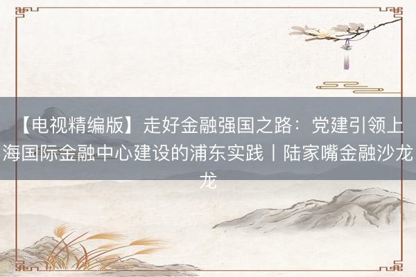 【电视精编版】走好金融强国之路:党建引领上海国际金融中心建设的浦东实践丨陆家嘴金融沙龙