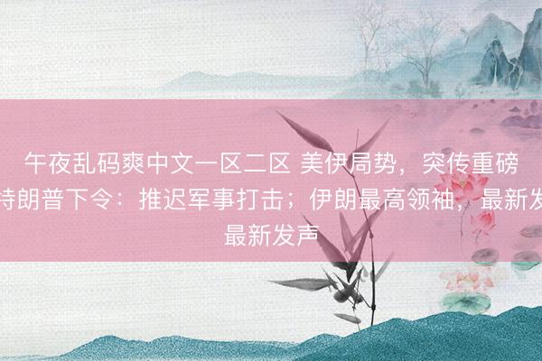 午夜乱码爽中文一区二区 美伊局势，突传重磅！特朗普下令：推迟军事打击；伊朗最高领袖，最新发声