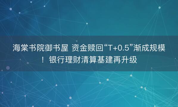 海棠书院御书屋 资金赎回“T+0.5”渐成规模！银行理财清算基建再升级
