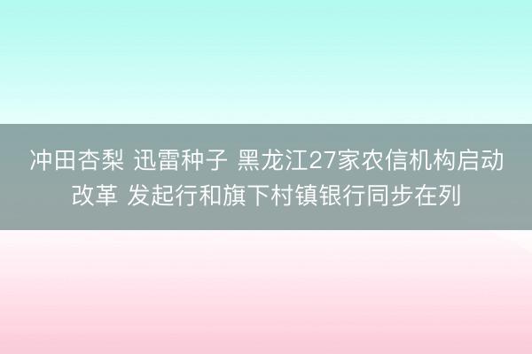 冲田杏梨 迅雷种子 黑龙江27家农信机构启动改革 发起行和旗下村镇银行同步在列