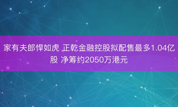 家有夫郎悍如虎 正乾金融控股拟配售最多1.04亿股 净筹约2050万港元