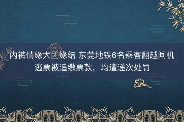 内裤情缘大团缘结 东莞地铁6名乘客翻越闸机逃票被追缴票款，均遭递次处罚