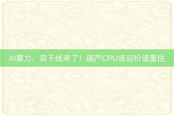 AI算力，双干线来了！国产CPU或迎价值重估