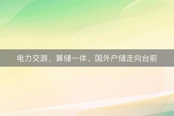 电力交游、算储一体、国外户储走向台前